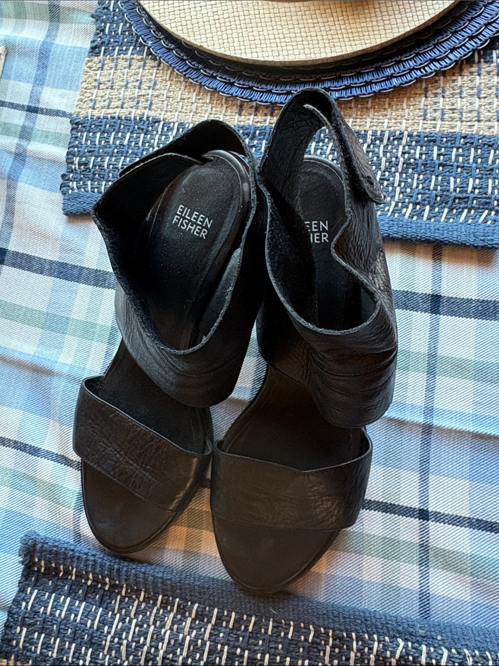 Eileen Fisher Black Leather Slingback Heels